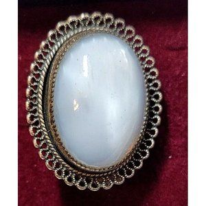 Beau Sterling Silver Moonstone Cabochon Ring adjustable band signed vintage